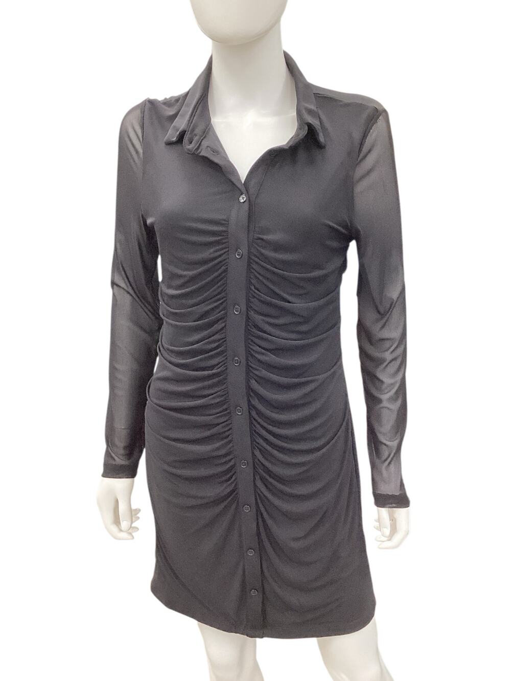 NWT Blashe Dress Women’s Size L Ruching Sheer Long Sleeves Knee Length Black